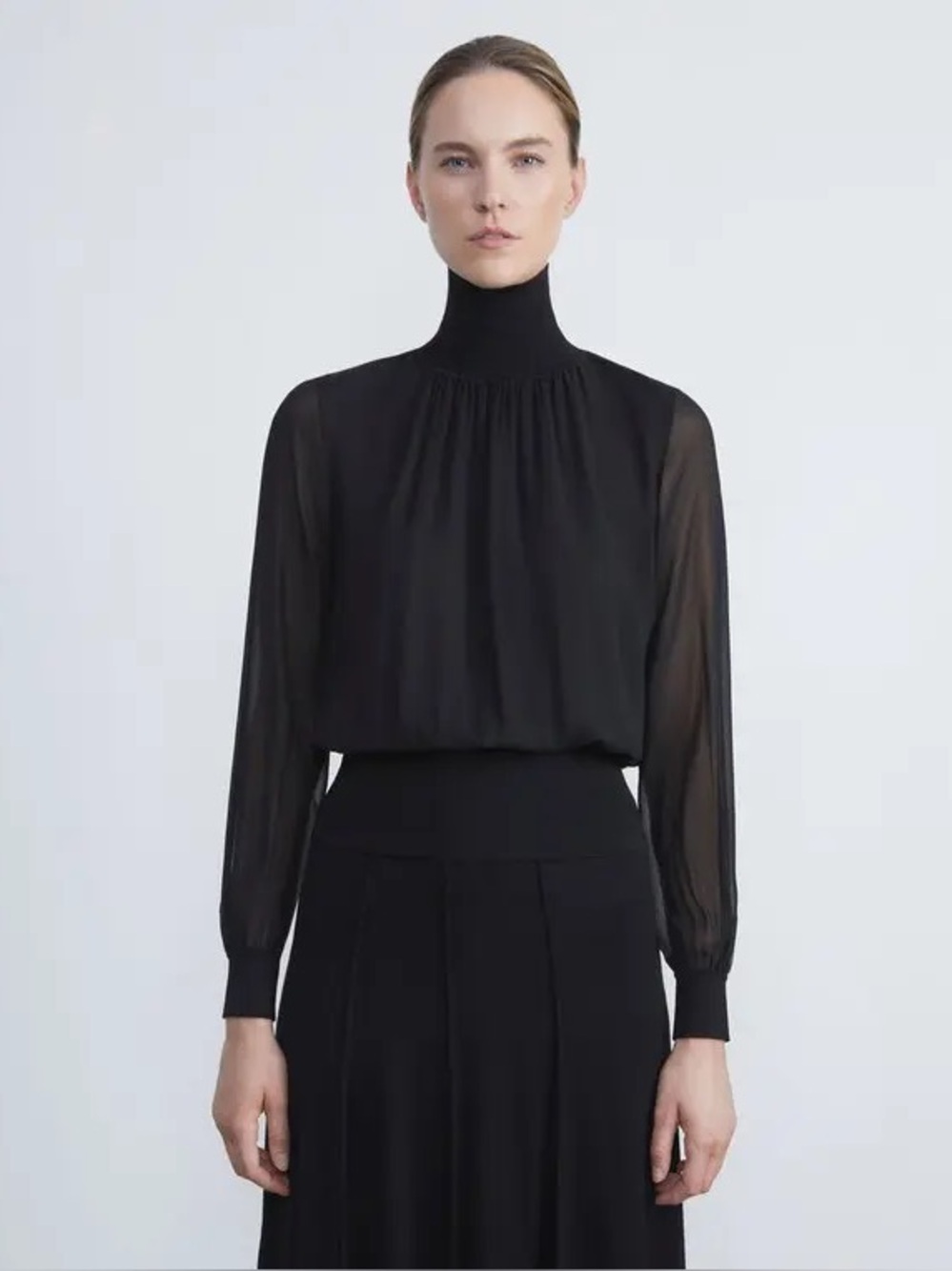 LAFAYETTE 148 NEW YORK black 100% silk black Georgette Blouse size L!